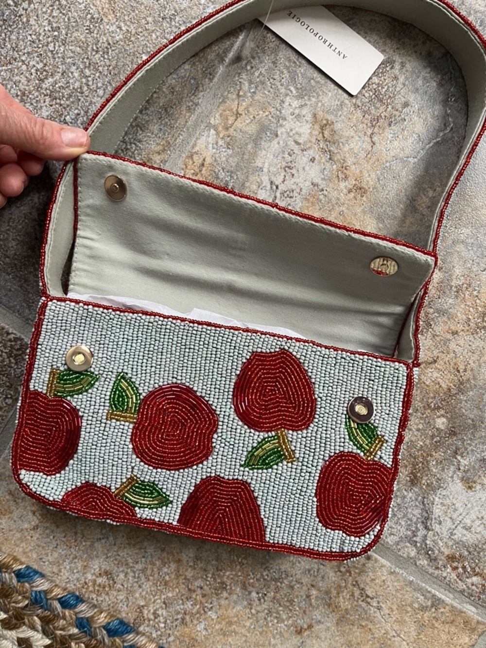 Anthropologie Fiona Beaded Bag Apple Food & Drink Edition NWT Shoulder Handbag - Picture 12 of 14